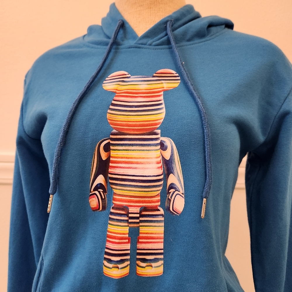Pangaia X Haroshi BE@RBRICK Recycled Cotton Hoodie Cobalt Blue Unisex - Picture 6 of 13